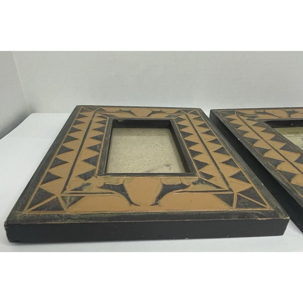 Dezine African Empire Picture Frames Set /2 Carved Hand Painted Giraffes 3